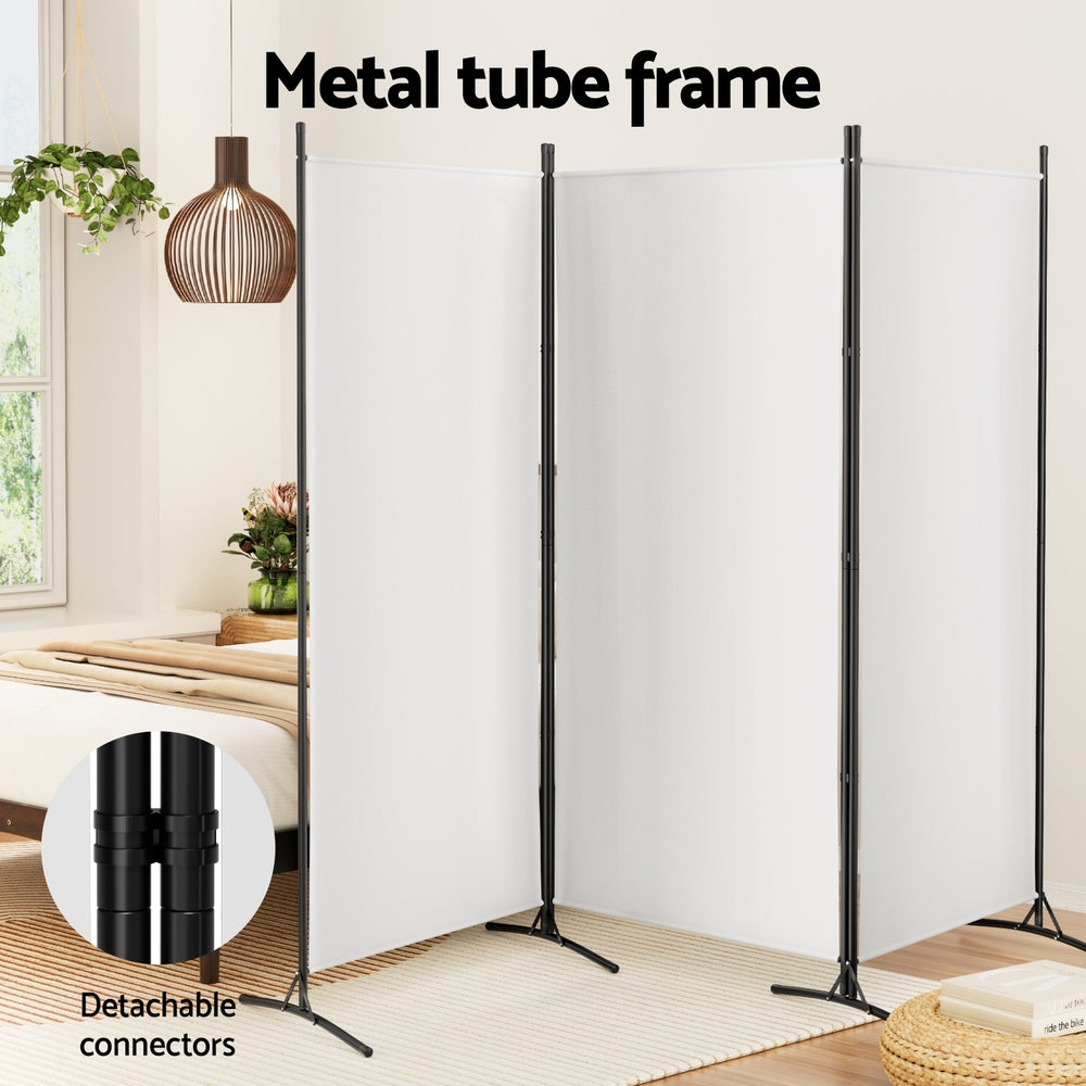 3-Panel Room Divider – 260x180cm, Fabric White | Artiss