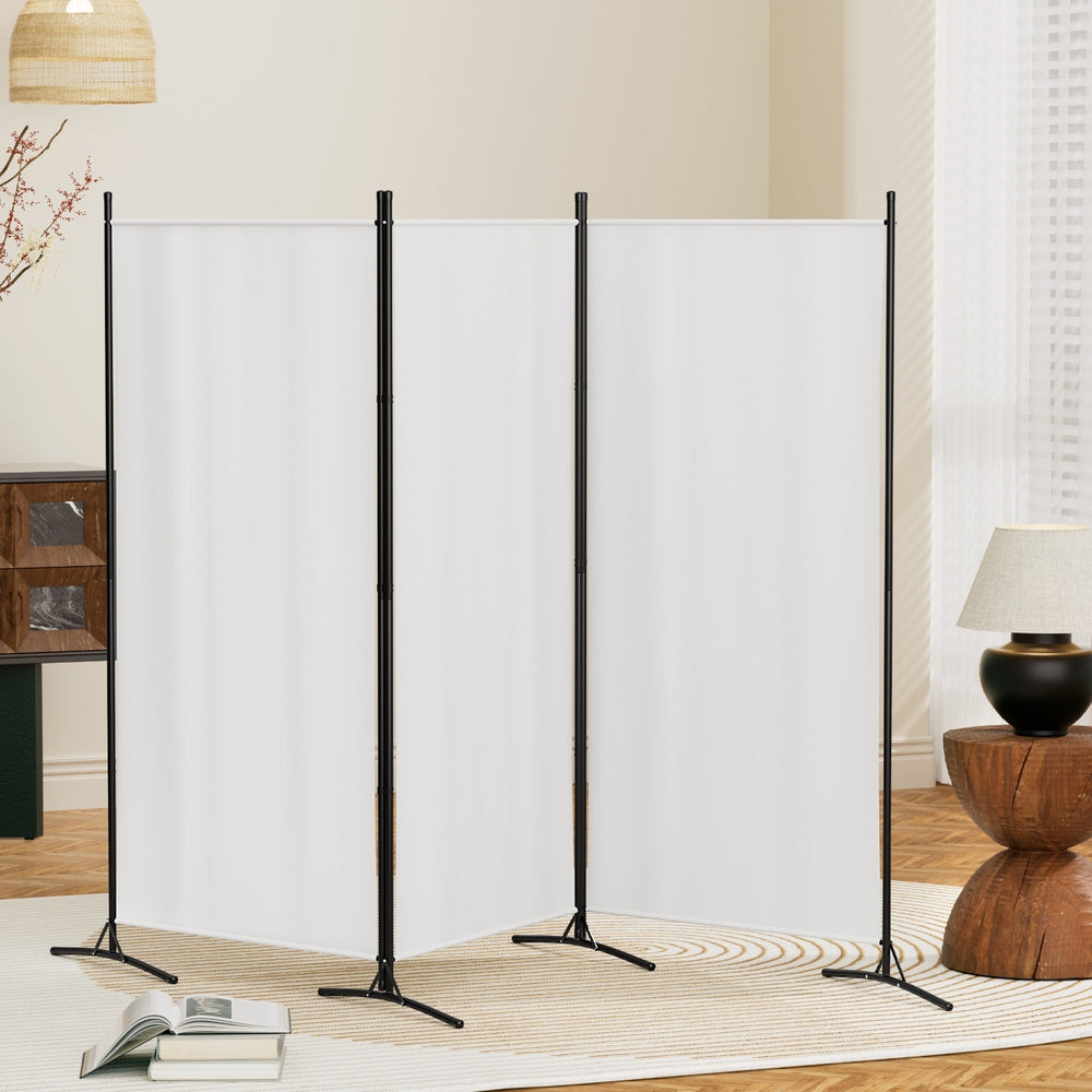3-Panel Room Divider – 260x180cm, Fabric White | Artiss