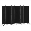 6-Panel Room Divider – 323cm, Wheel Fabric Black | Artiss