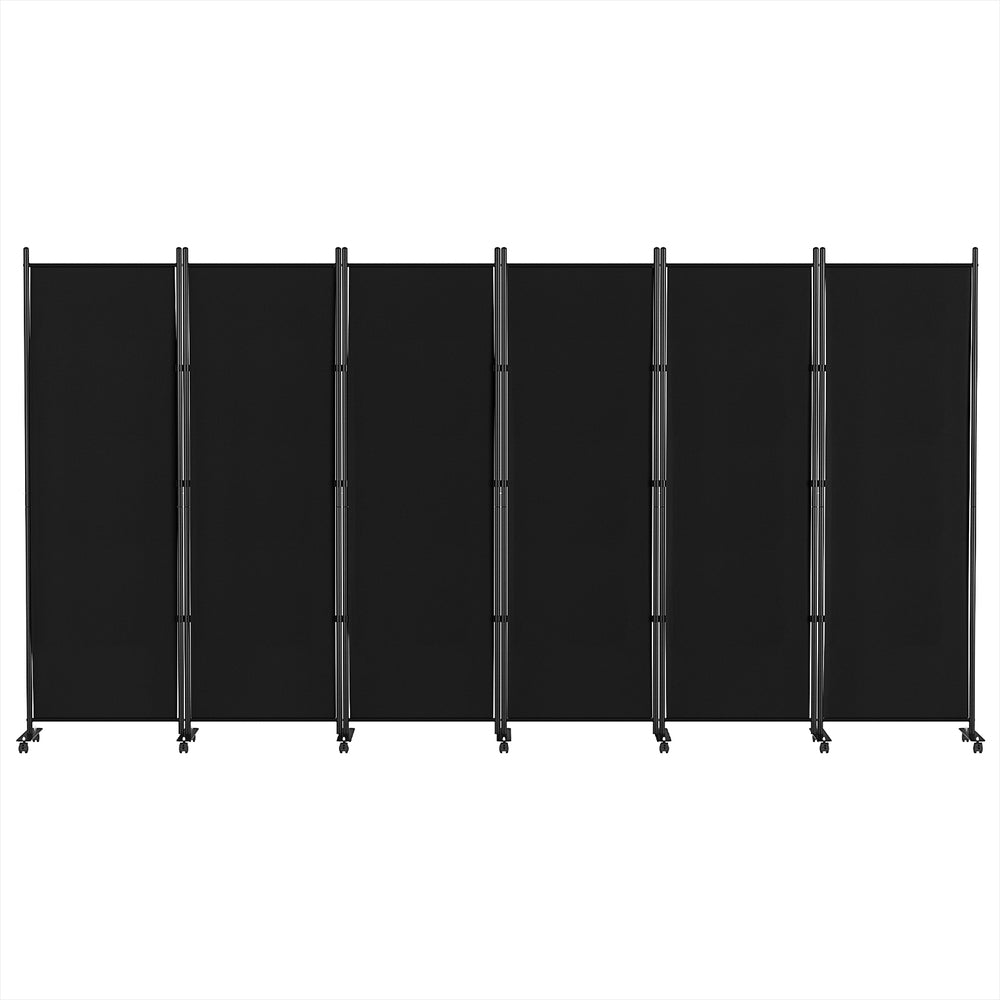6-Panel Room Divider – 323cm, Wheel Fabric Black | Artiss