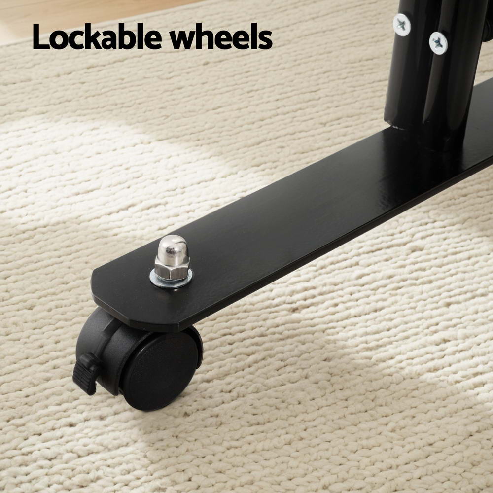 6-Panel Room Divider – 323cm, Wheel Fabric Black | Artiss