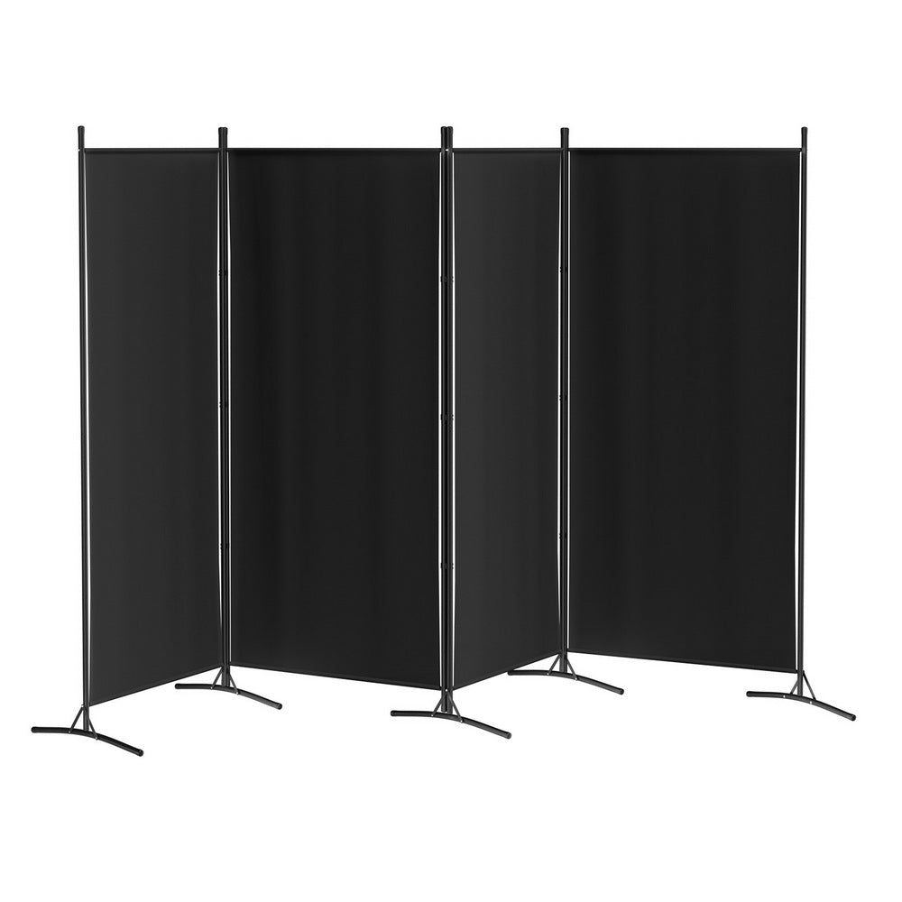 4-Panel Room Divider – 345x180cm, Fabric Black | Artiss