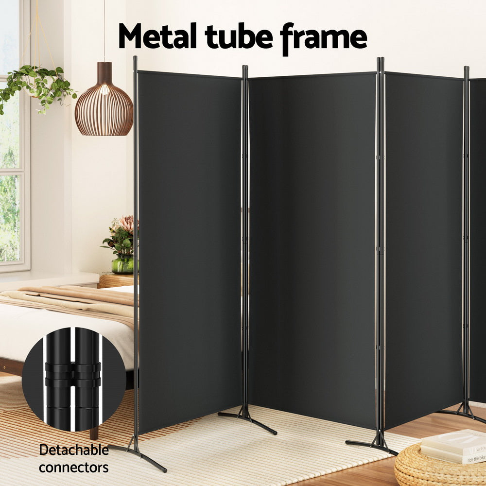 4-Panel Room Divider – 345x180cm, Fabric Black | Artiss