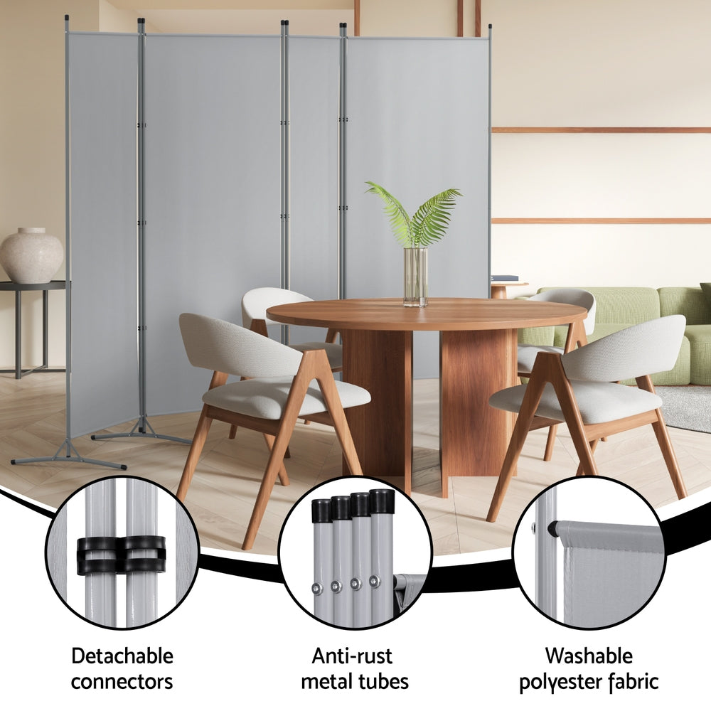 Artiss 4-Panel Folding Room Divider – Grey, 345 × 180 cm