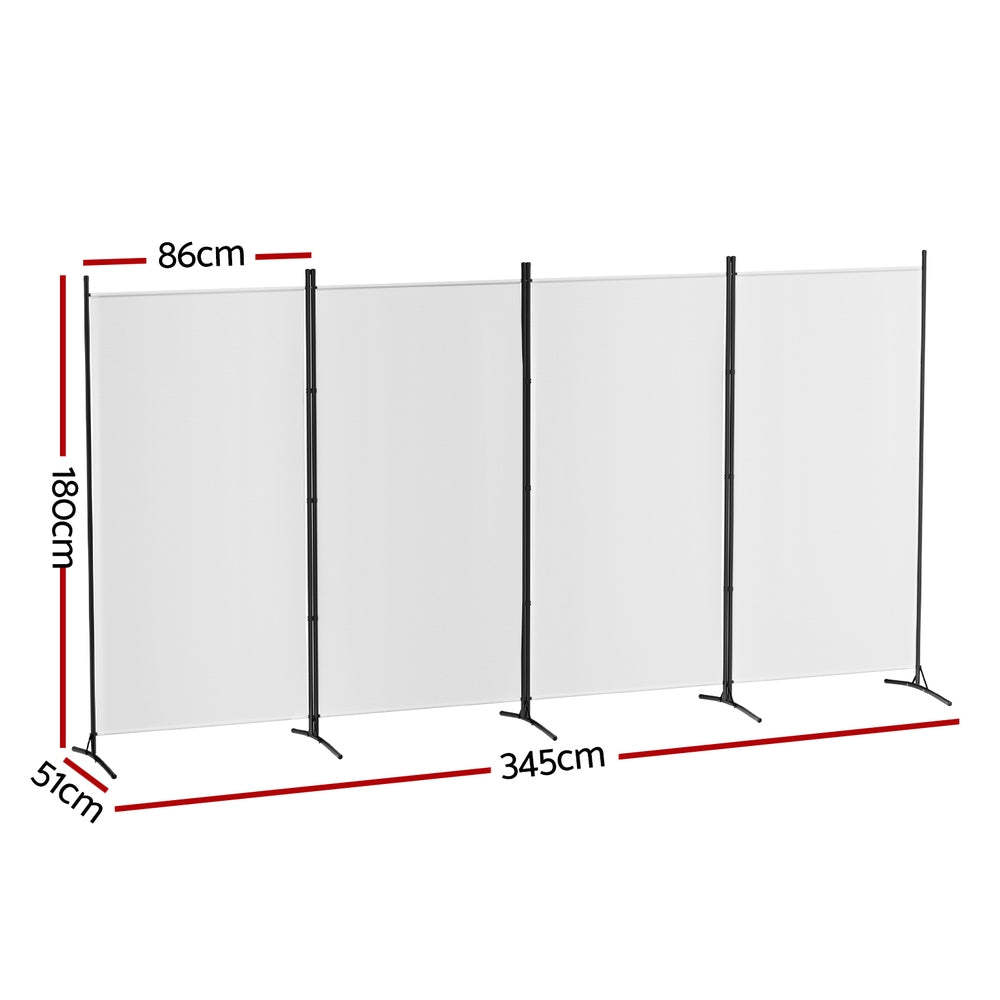 4-Panel Room Divider – 345x180cm, Fabric White | Artiss