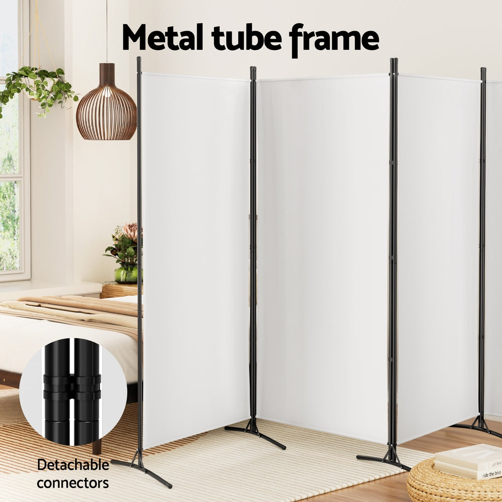 4-Panel Room Divider – 345x180cm, Fabric White | Artiss