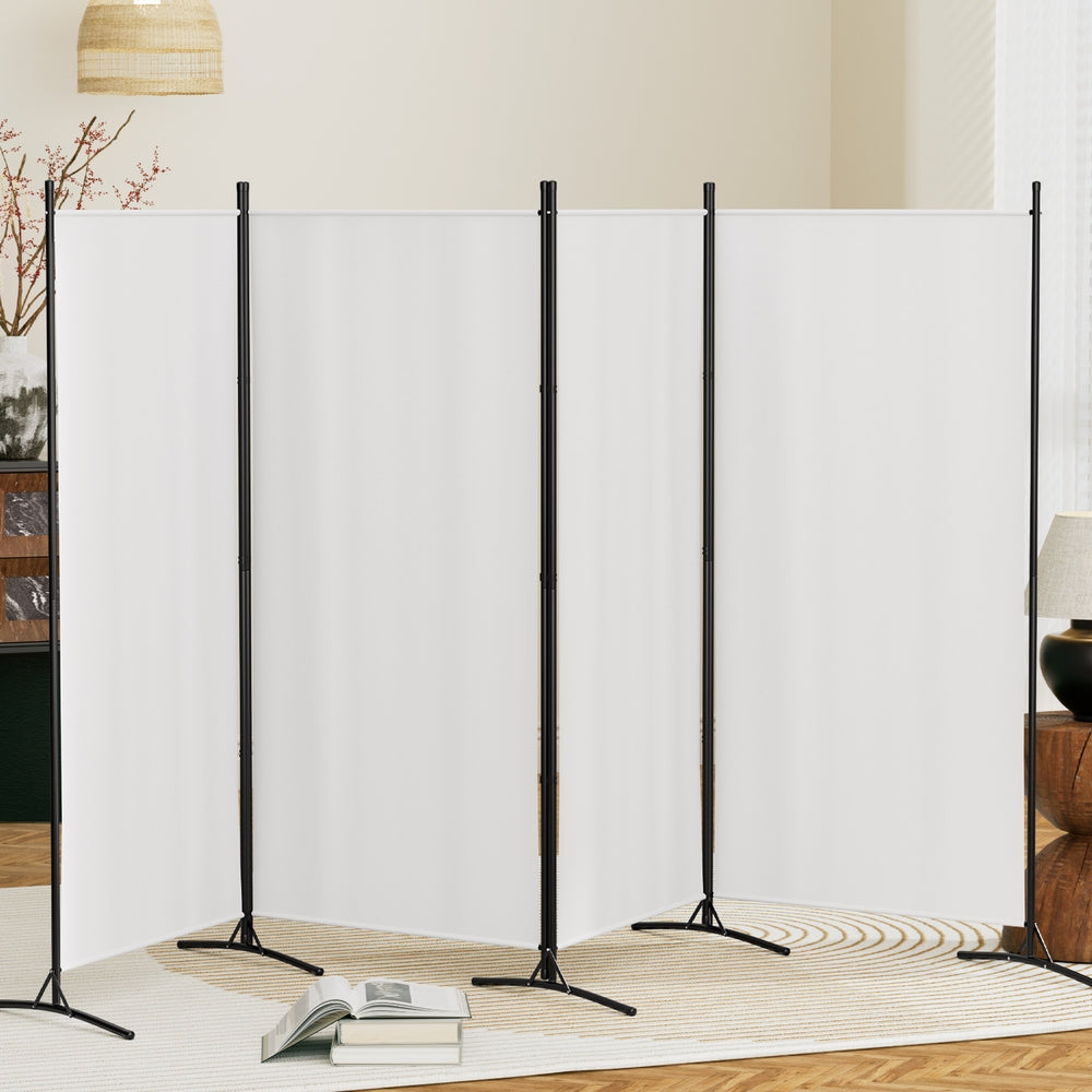 4-Panel Room Divider – 345x180cm, Fabric White | Artiss