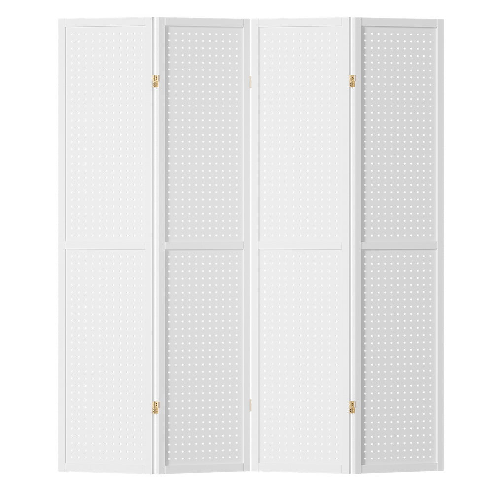 4-Panel Room Divider – 164x170cm, Pegboard White | Artiss