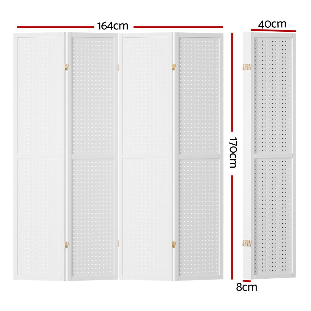 4-Panel Room Divider – 164x170cm, Pegboard White | Artiss