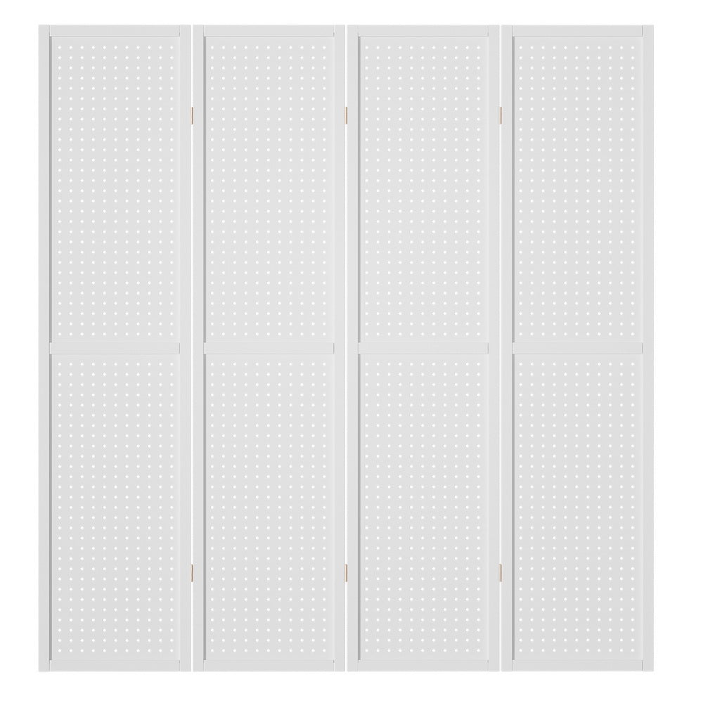 4-Panel Room Divider – 164x170cm, Pegboard White | Artiss