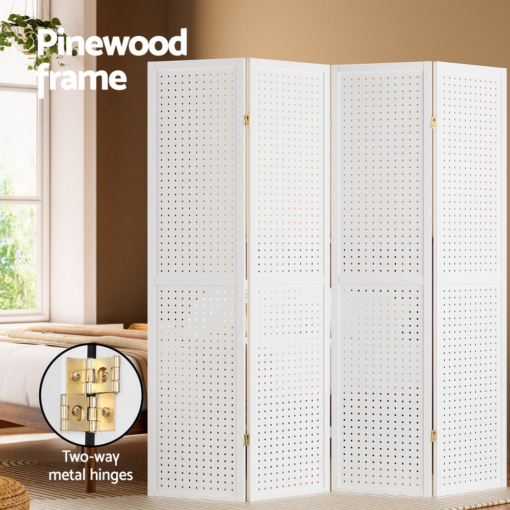 4-Panel Room Divider – 164x170cm, Pegboard White | Artiss
