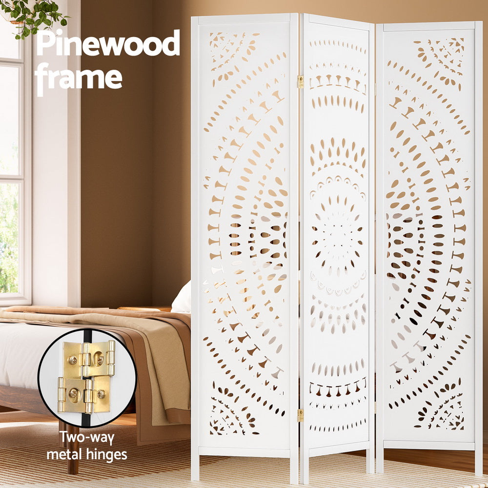 3-Panel Room Divider – 132x170cm, Circle White | Artiss