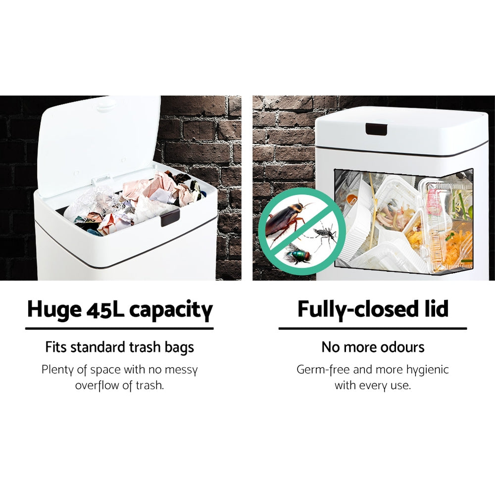 Devanti 45L Motion Sensor Bin – White