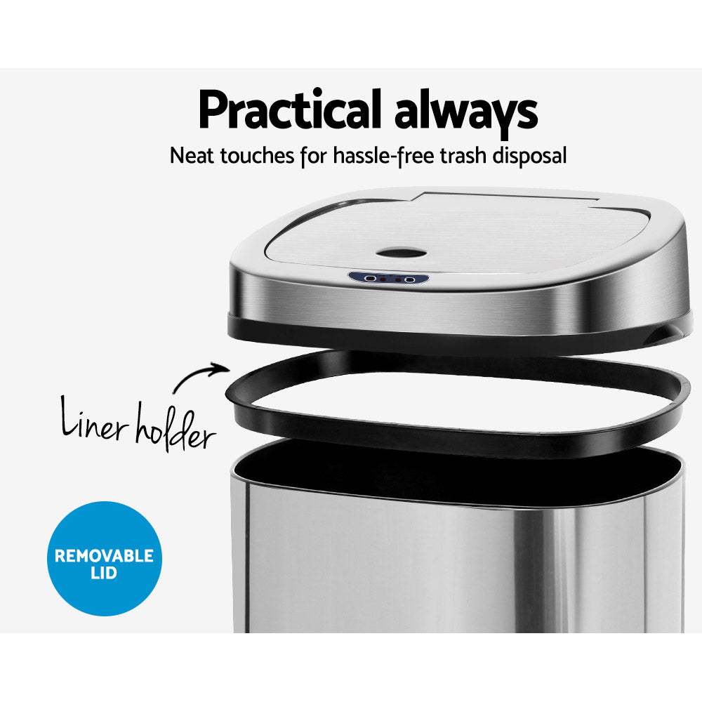 Devanti 50L Motion Sensor Bin – Silver