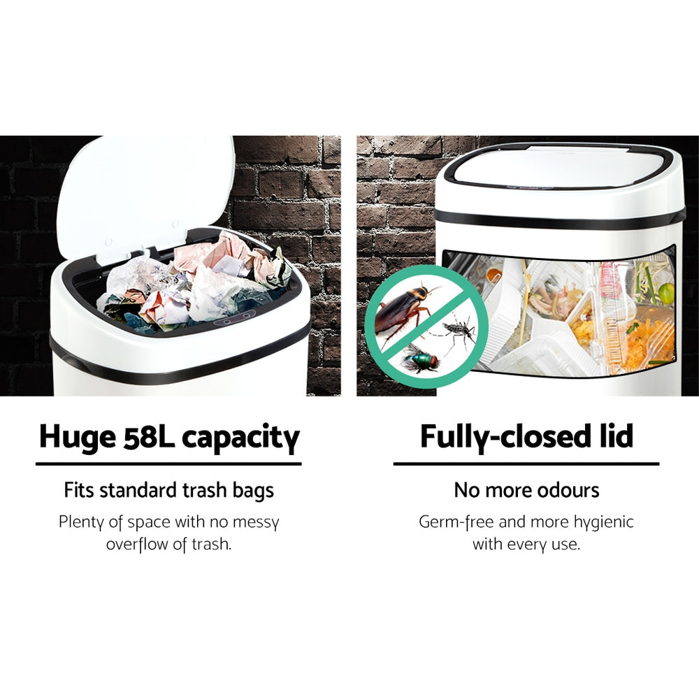 Devanti 58L Motion Sensor Bin – White