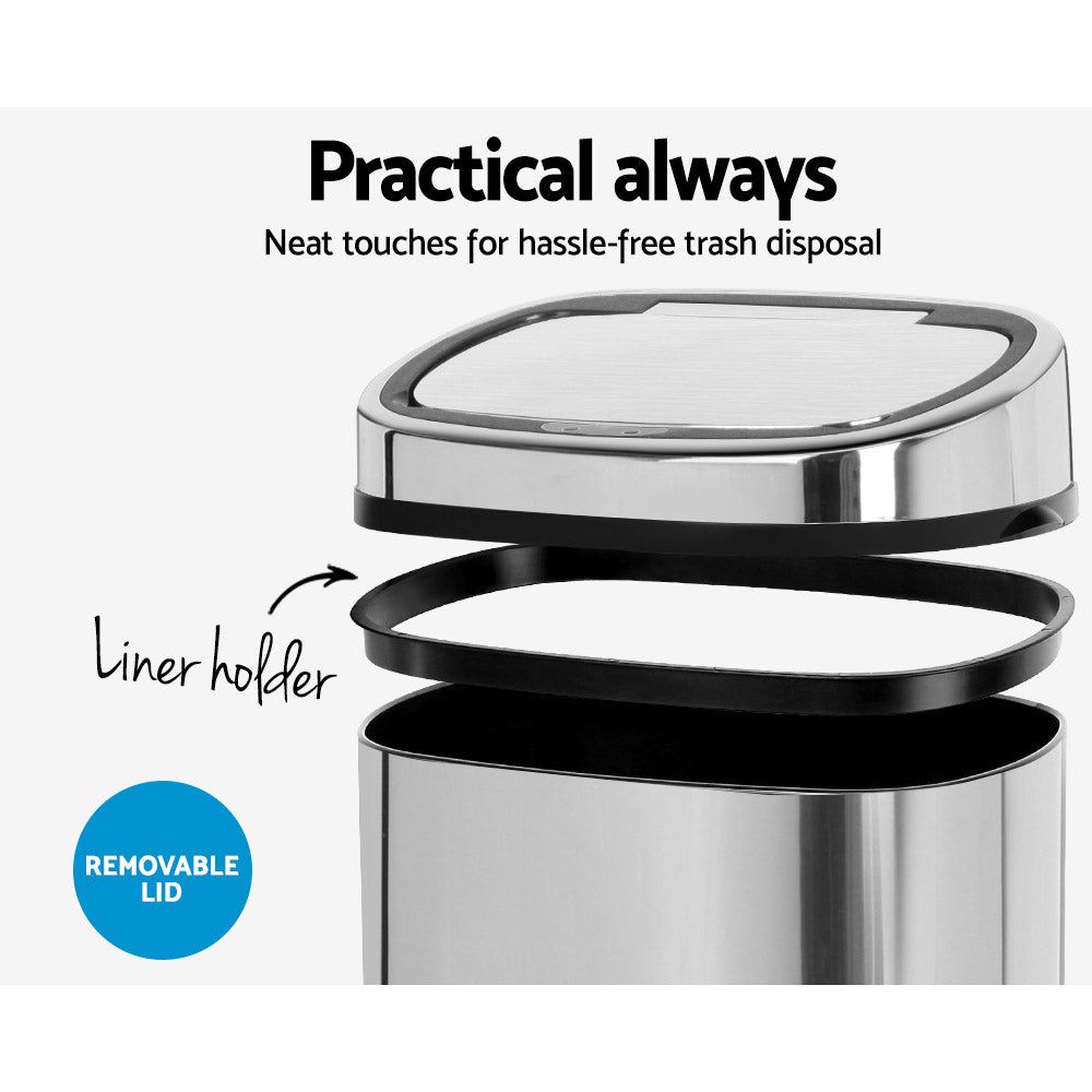 Devanti 68L Motion Sensor Bin – Silver