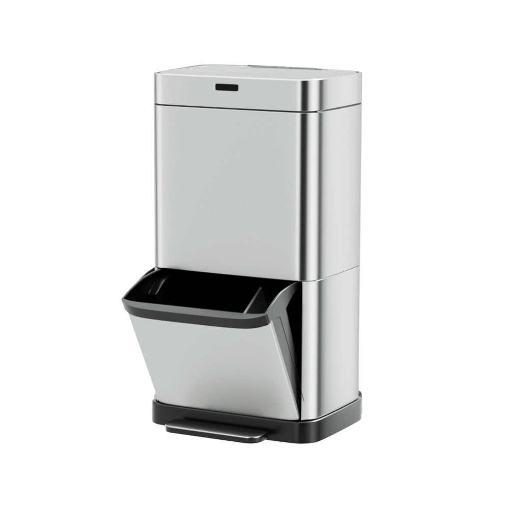 Devanti 70L Dual-Compartment Sensor & Pedal Bin – Silver