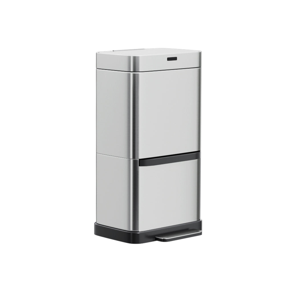 Devanti 70L Dual-Compartment Sensor & Pedal Bin – Silver