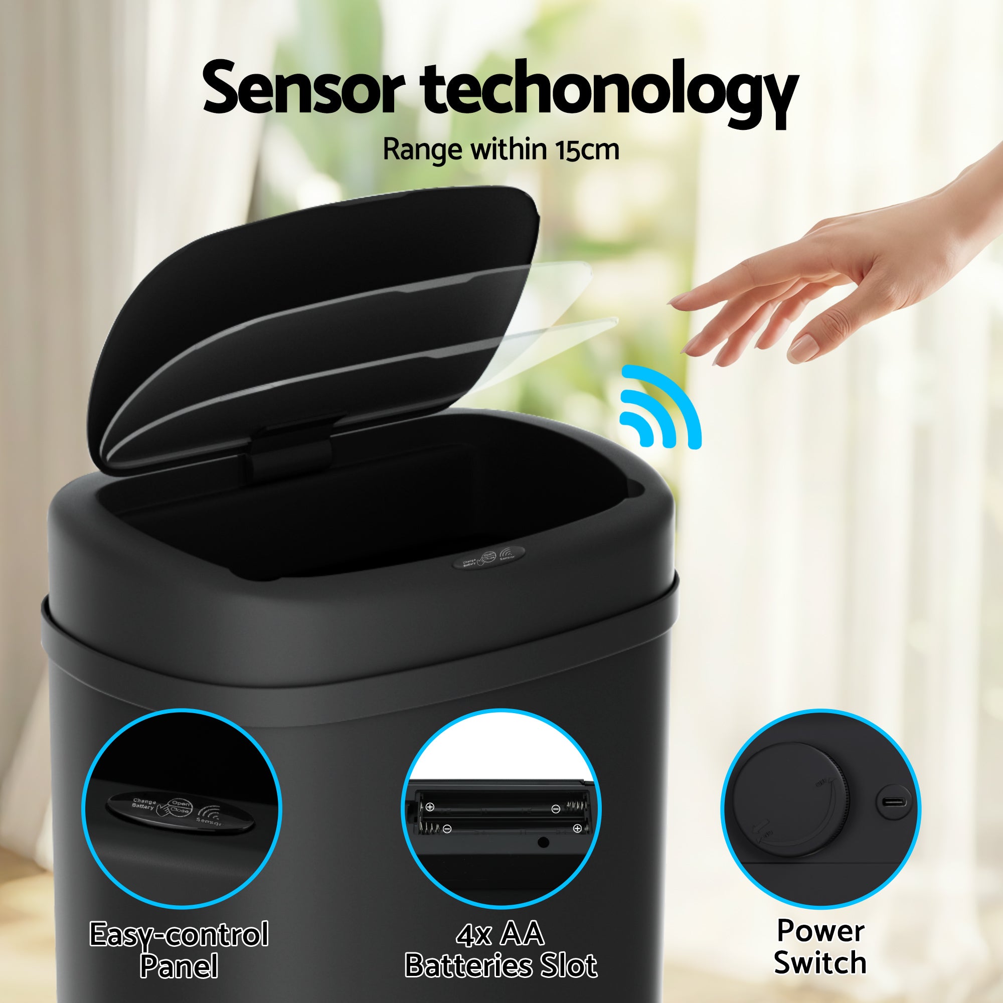 Devanti 50L Motion Sensor Bin – Black