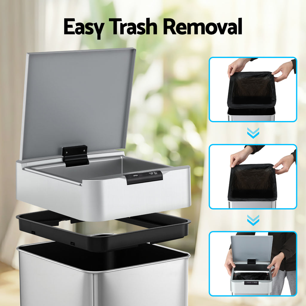 Devanti 50L Motion Sensor Bin – Silver