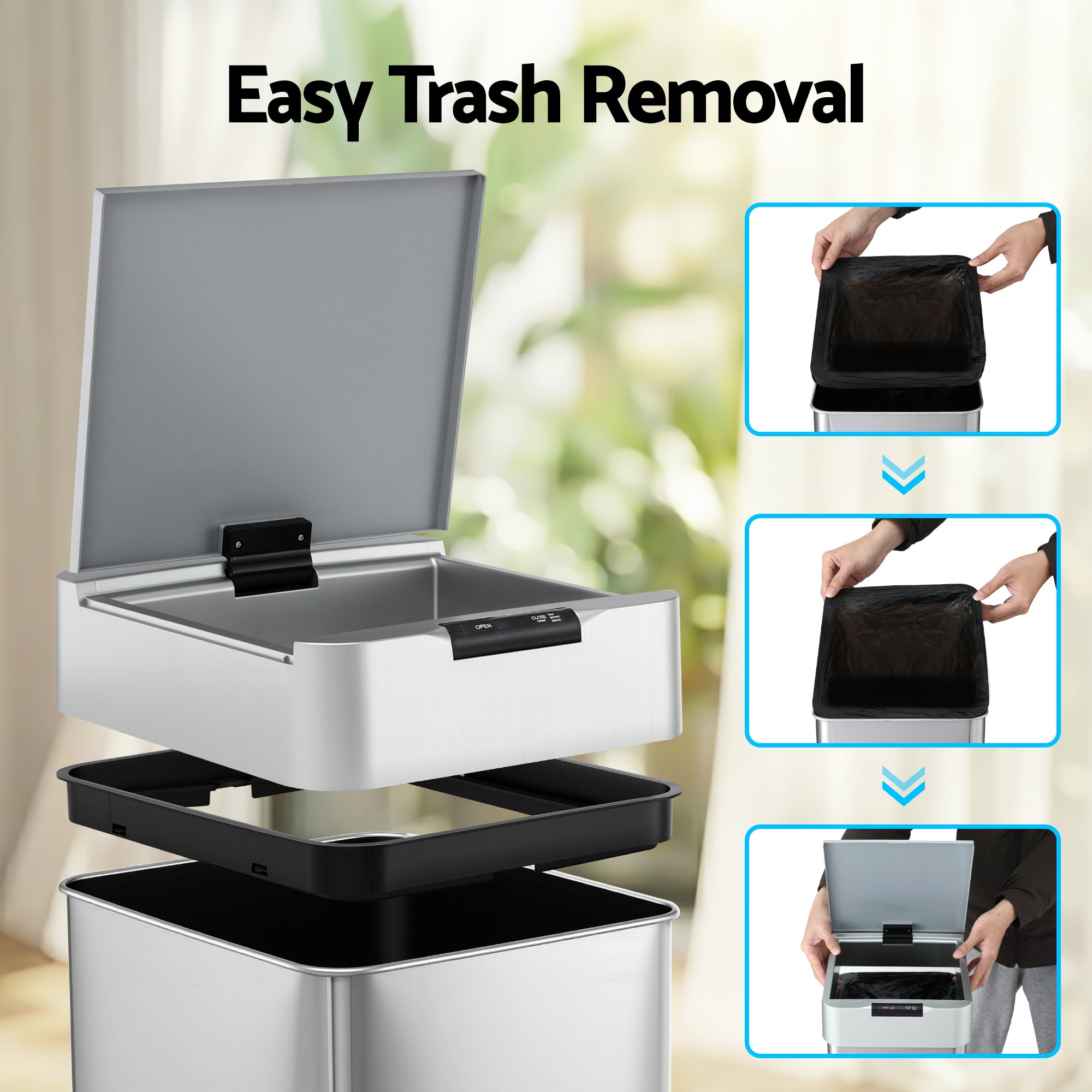 Devanti 50L Motion Sensor Bin – Silver