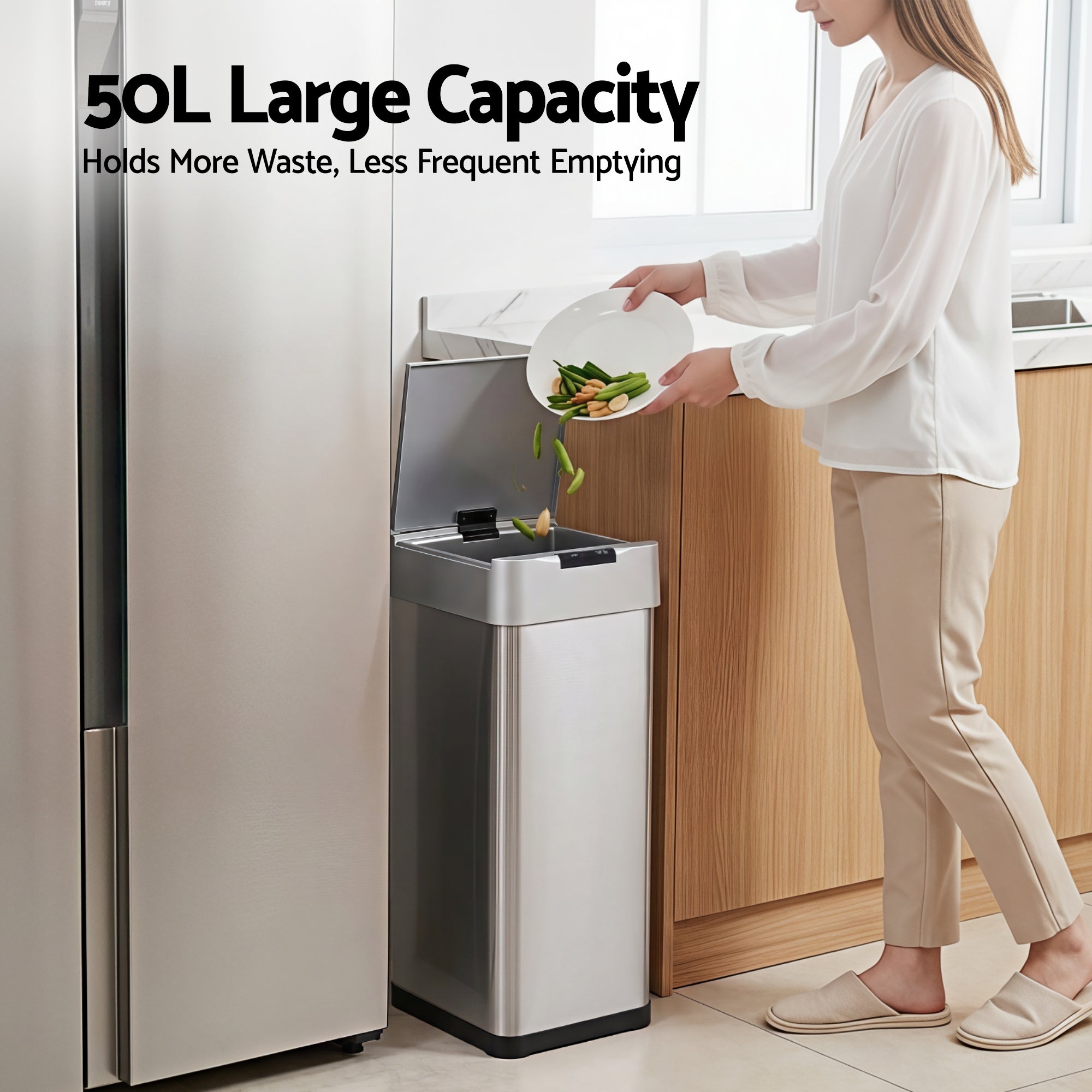 Devanti 50L Motion Sensor Bin – Silver