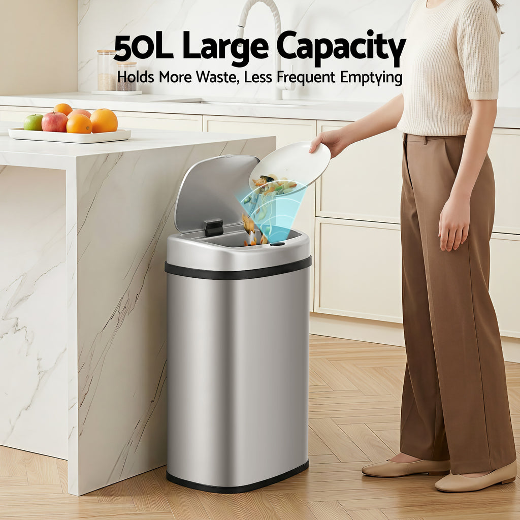 Devanti 50L Motion Sensor Bin – Silver