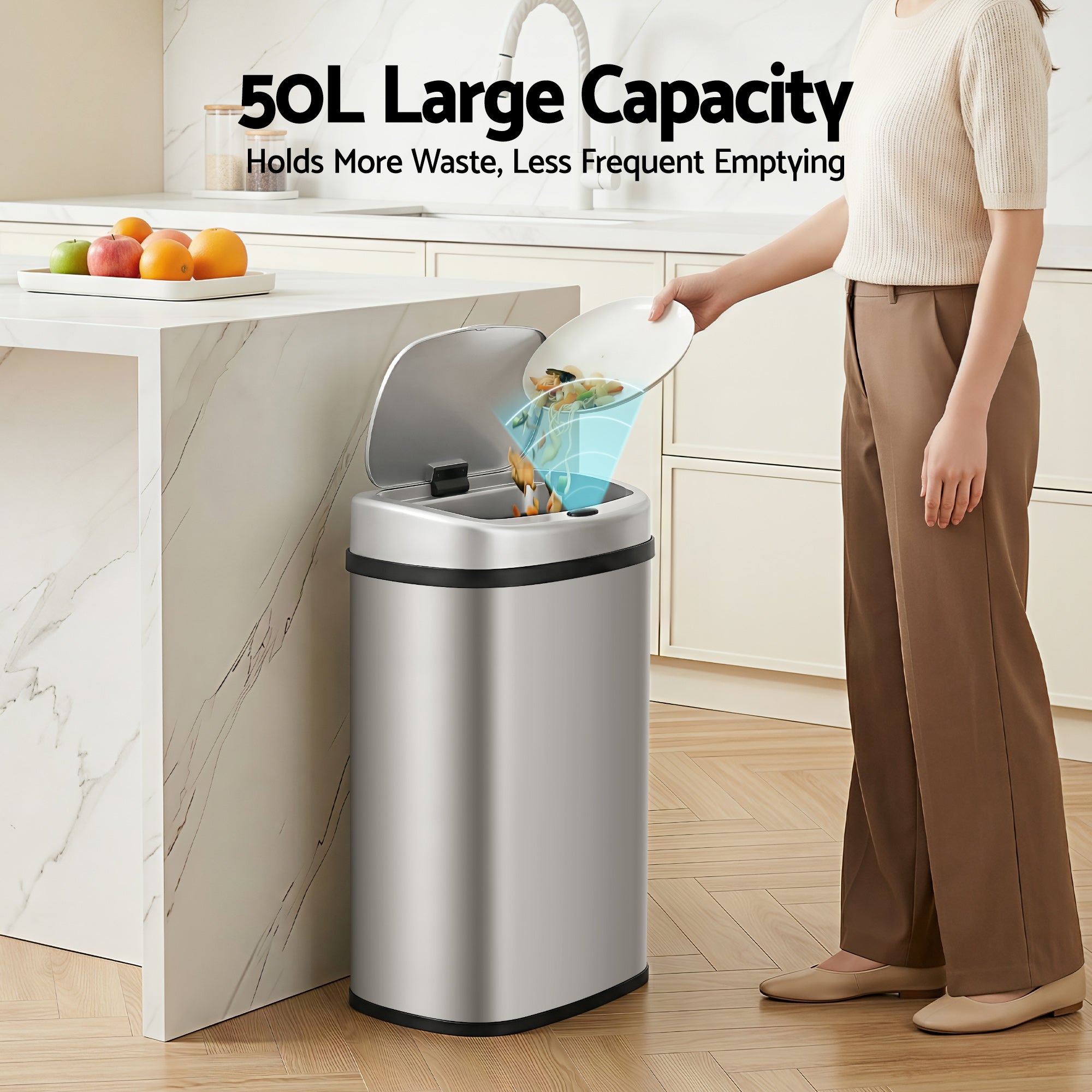 Devanti 50L Motion Sensor Bin – Silver