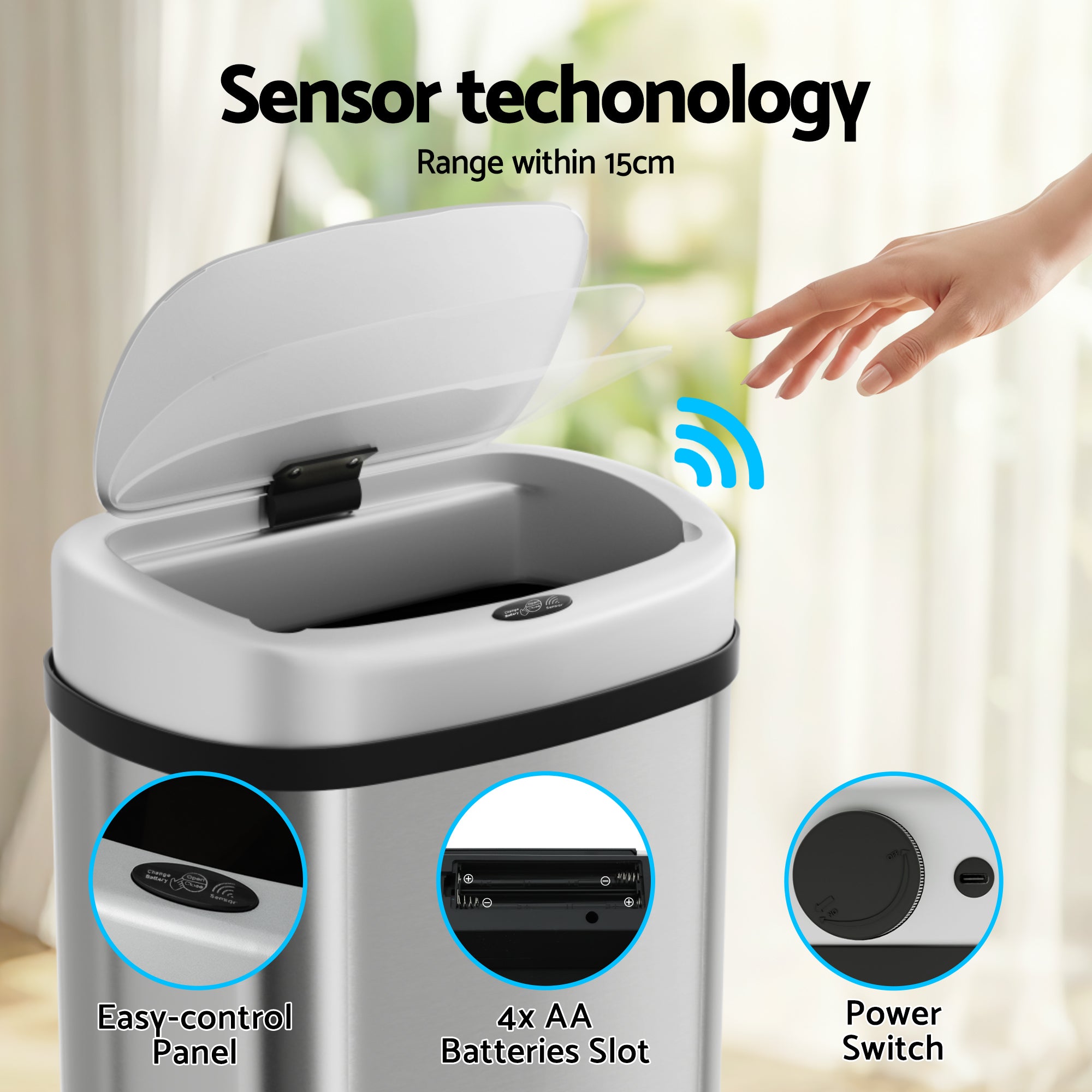 Devanti 50L Motion Sensor Bin – Silver