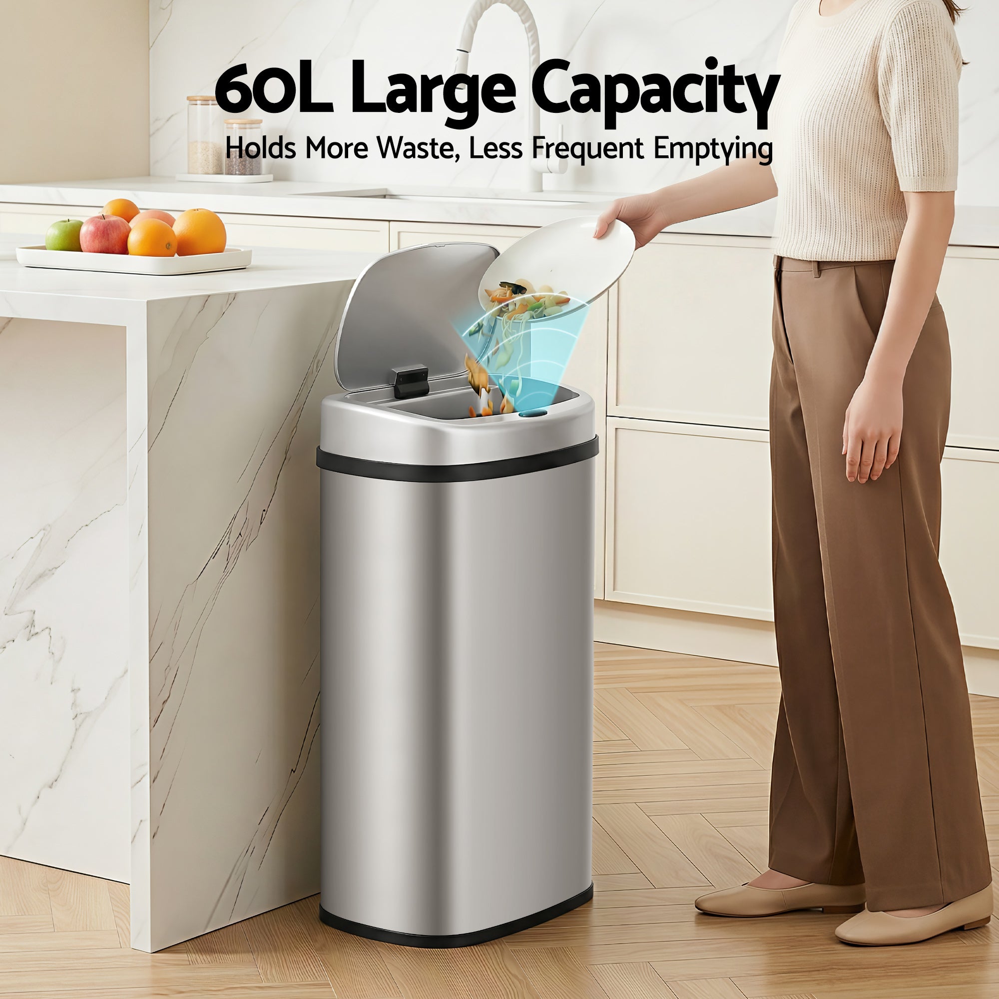Devanti 60L Motion Sensor Bin – Silver