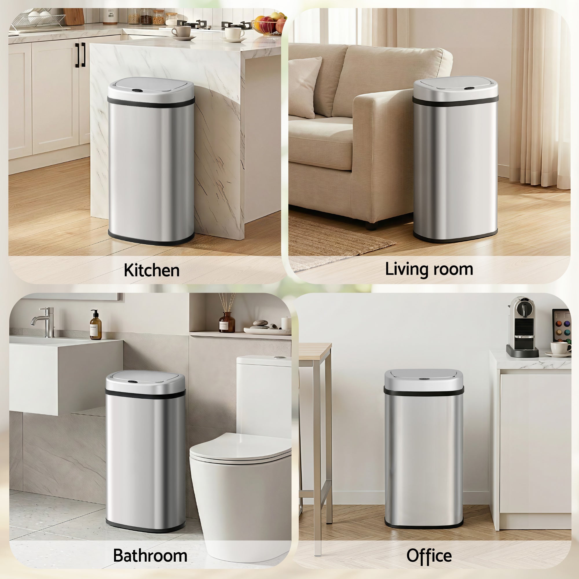 Devanti 60L Motion Sensor Bin – Silver