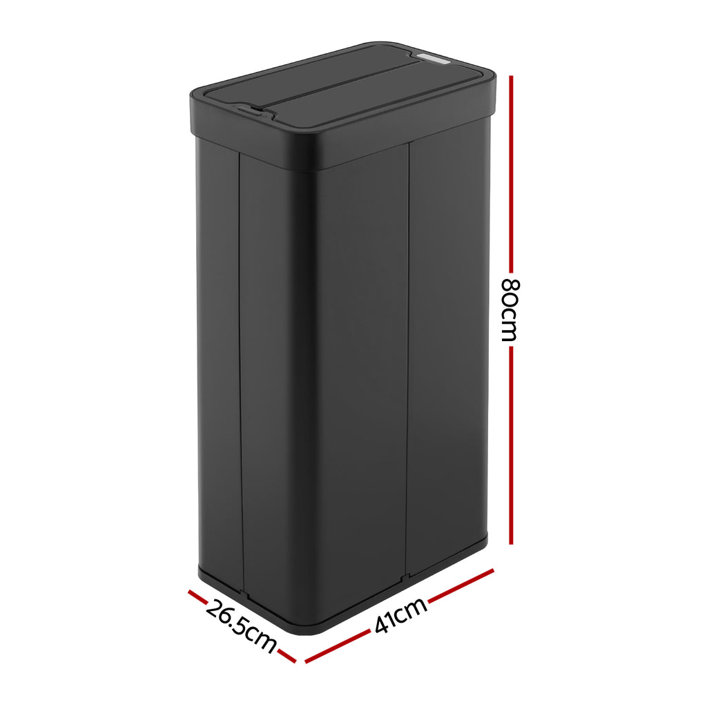 Devanti 70L Slim Dual-Wing Sensor Bin – Black