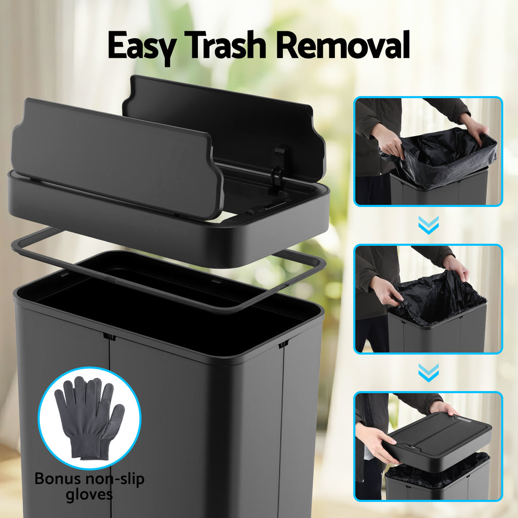 Devanti 70L Slim Dual-Wing Sensor Bin – Black