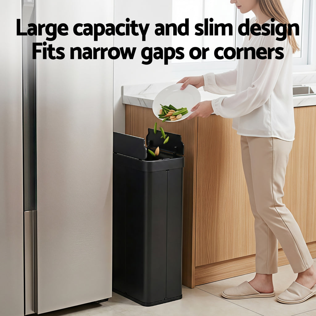 Devanti 70L Slim Dual-Wing Sensor Bin – Black