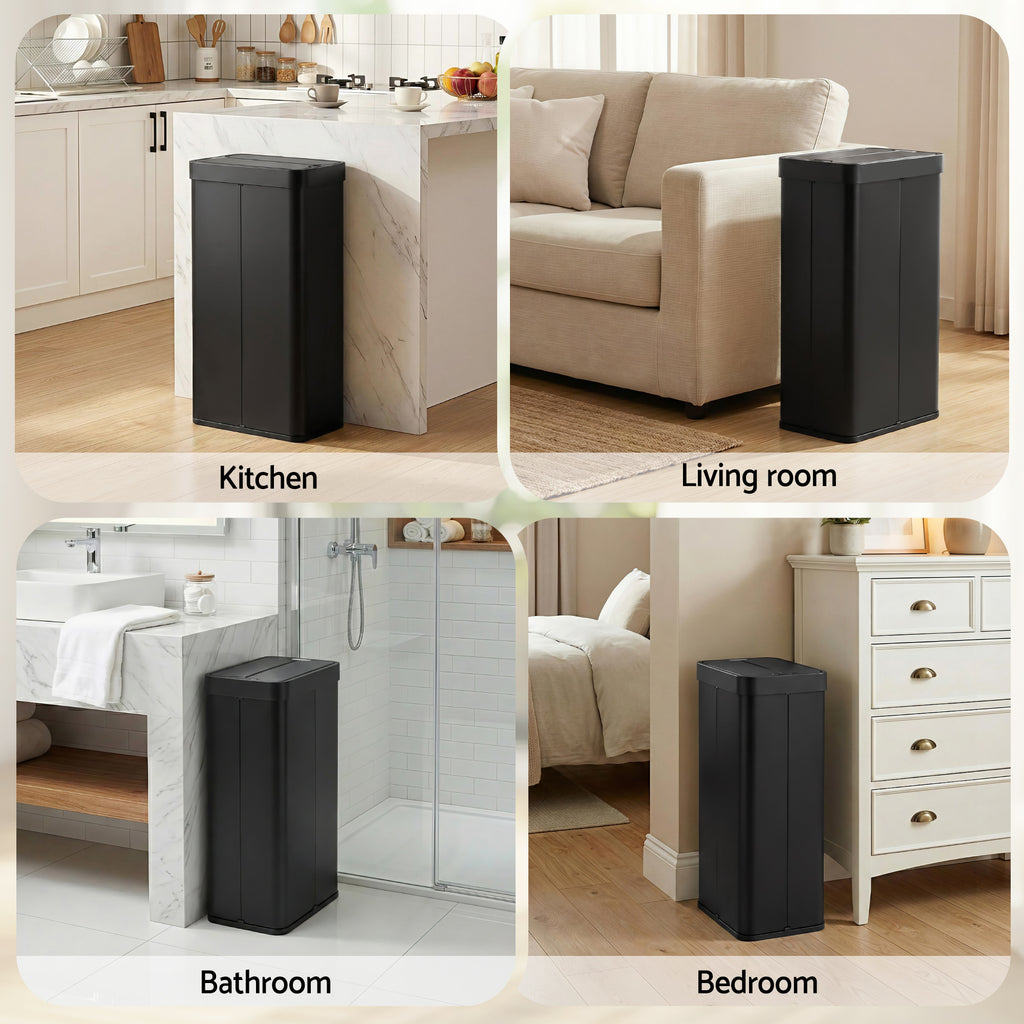 Devanti 70L Slim Dual-Wing Sensor Bin – Black