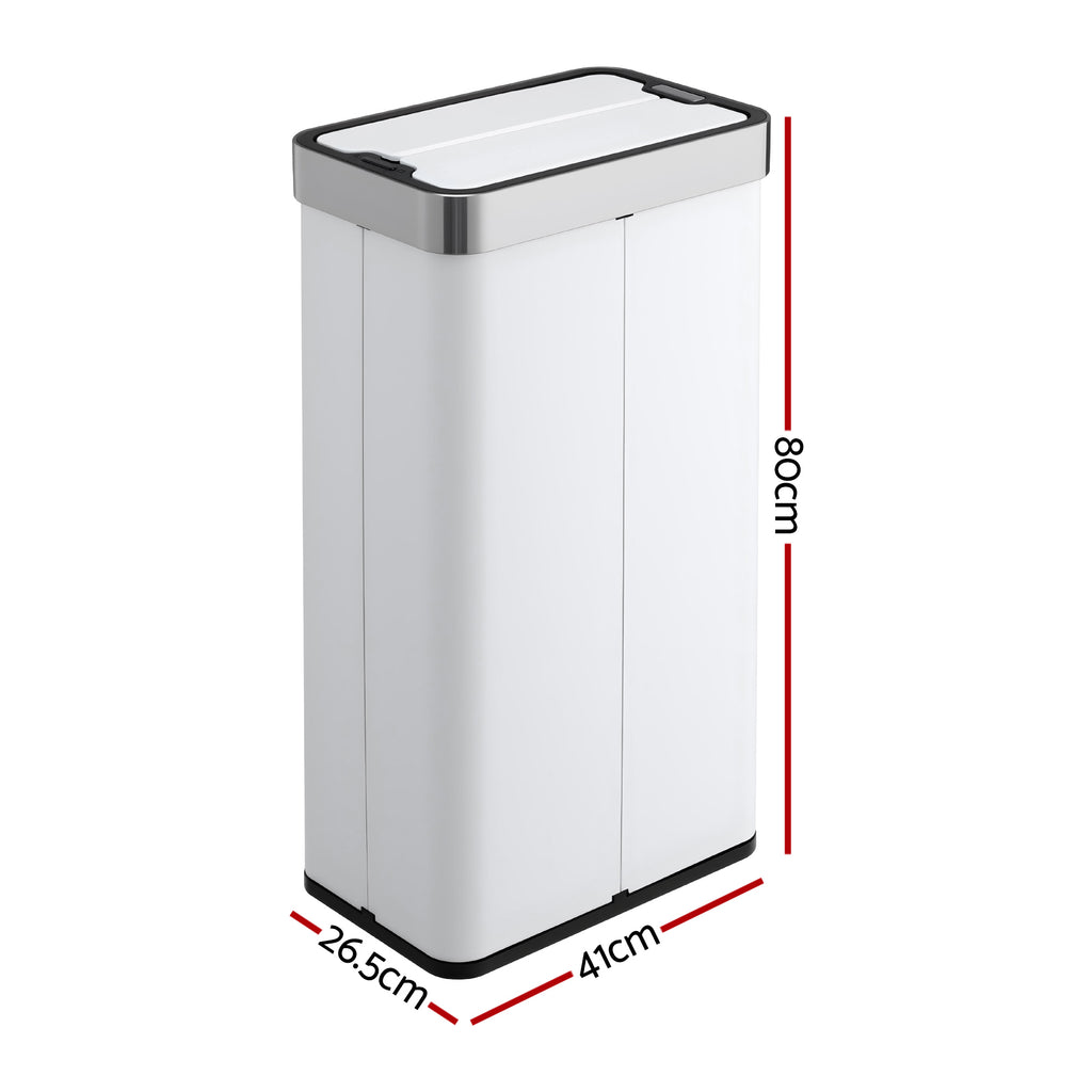 Devanti 70L Slim Dual-Wing Sensor Bin – White
