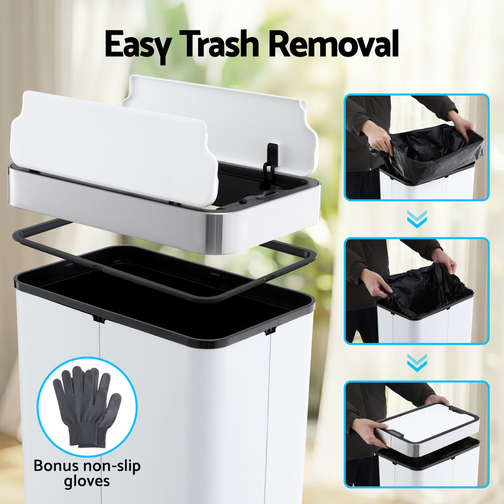 Devanti 70L Slim Dual-Wing Sensor Bin – White
