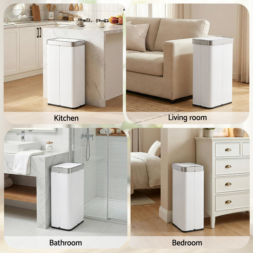 Devanti 70L Slim Dual-Wing Sensor Bin – White