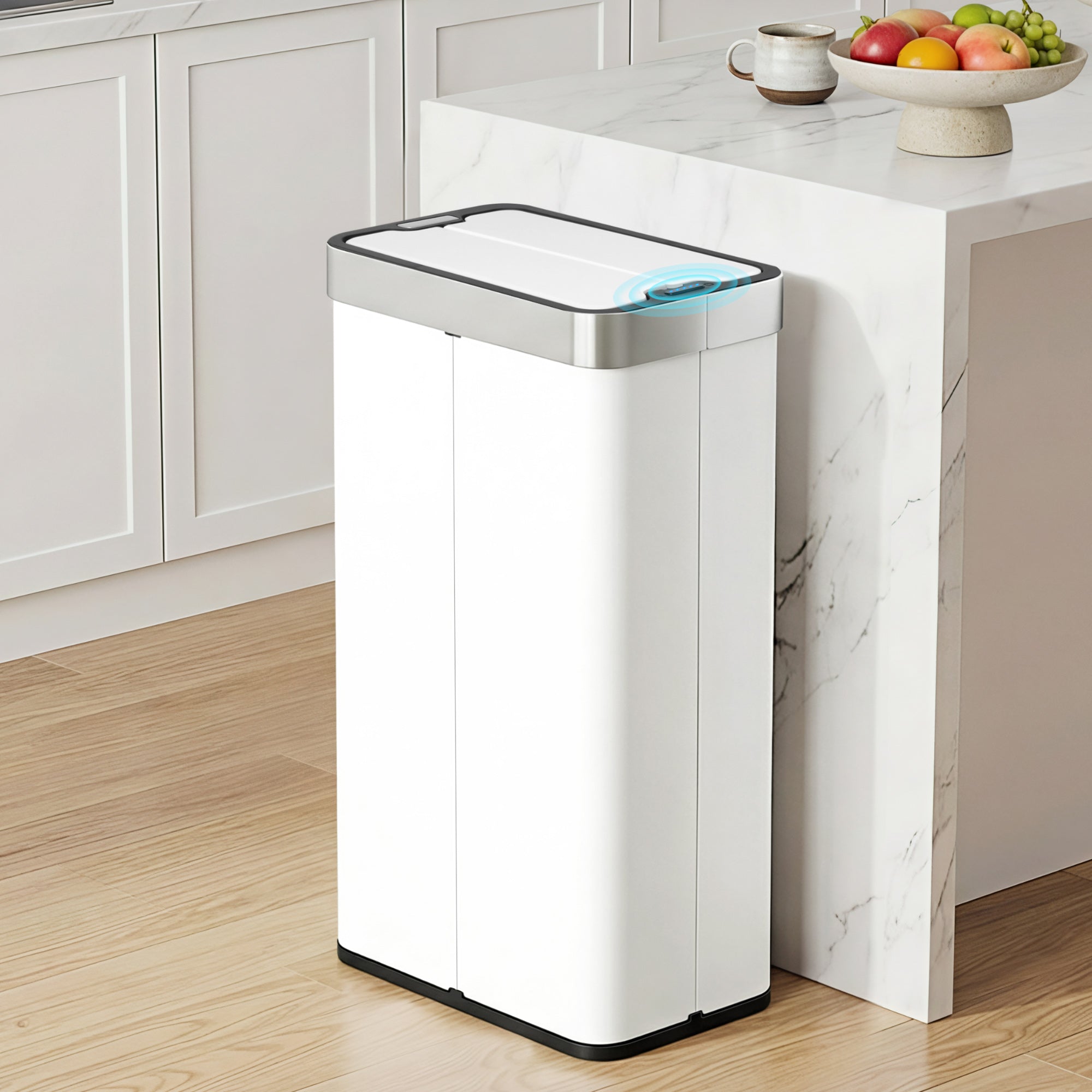 Devanti 70L Slim Dual-Wing Sensor Bin – White