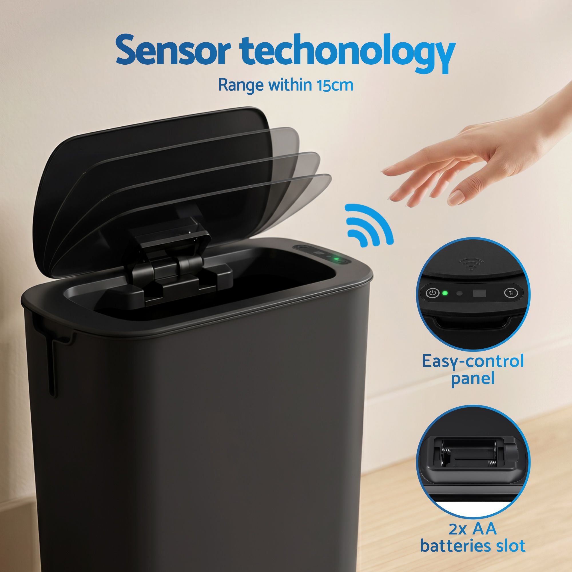 Devanti 2-Pack 11L Motion Sensor Bins – Black