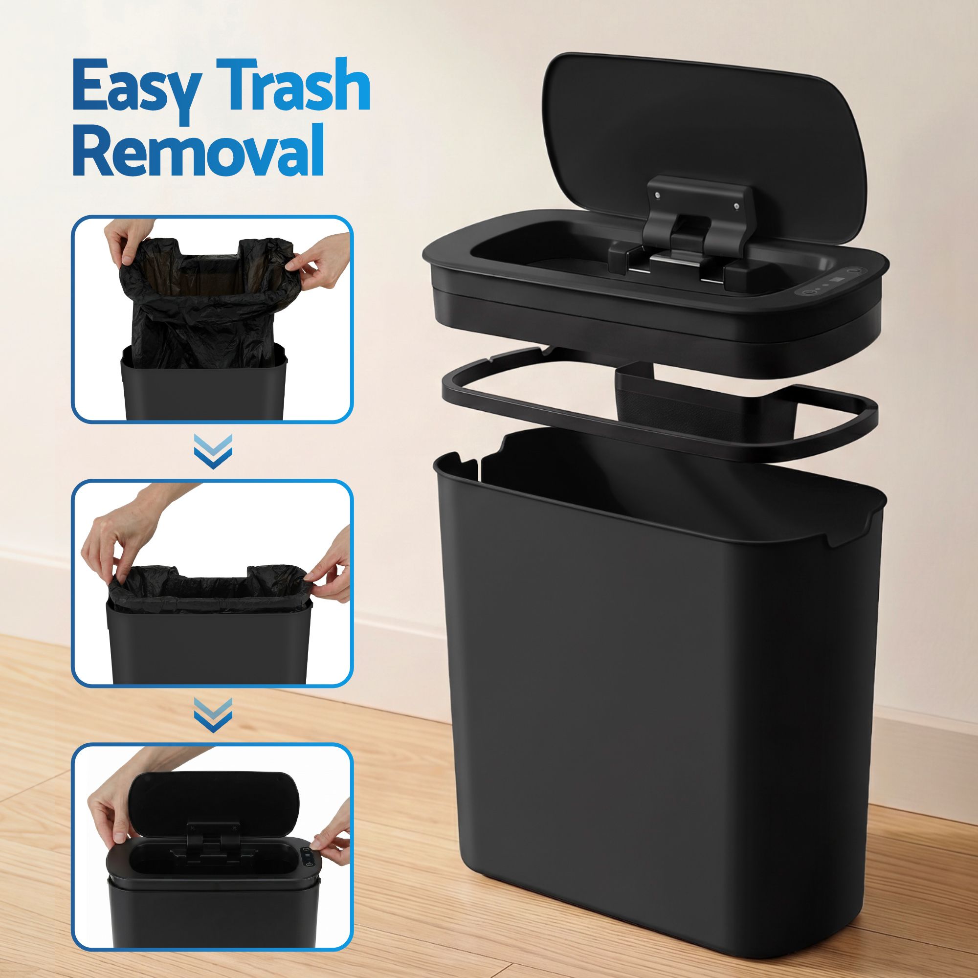 Devanti 2-Pack 11L Motion Sensor Bins – Black