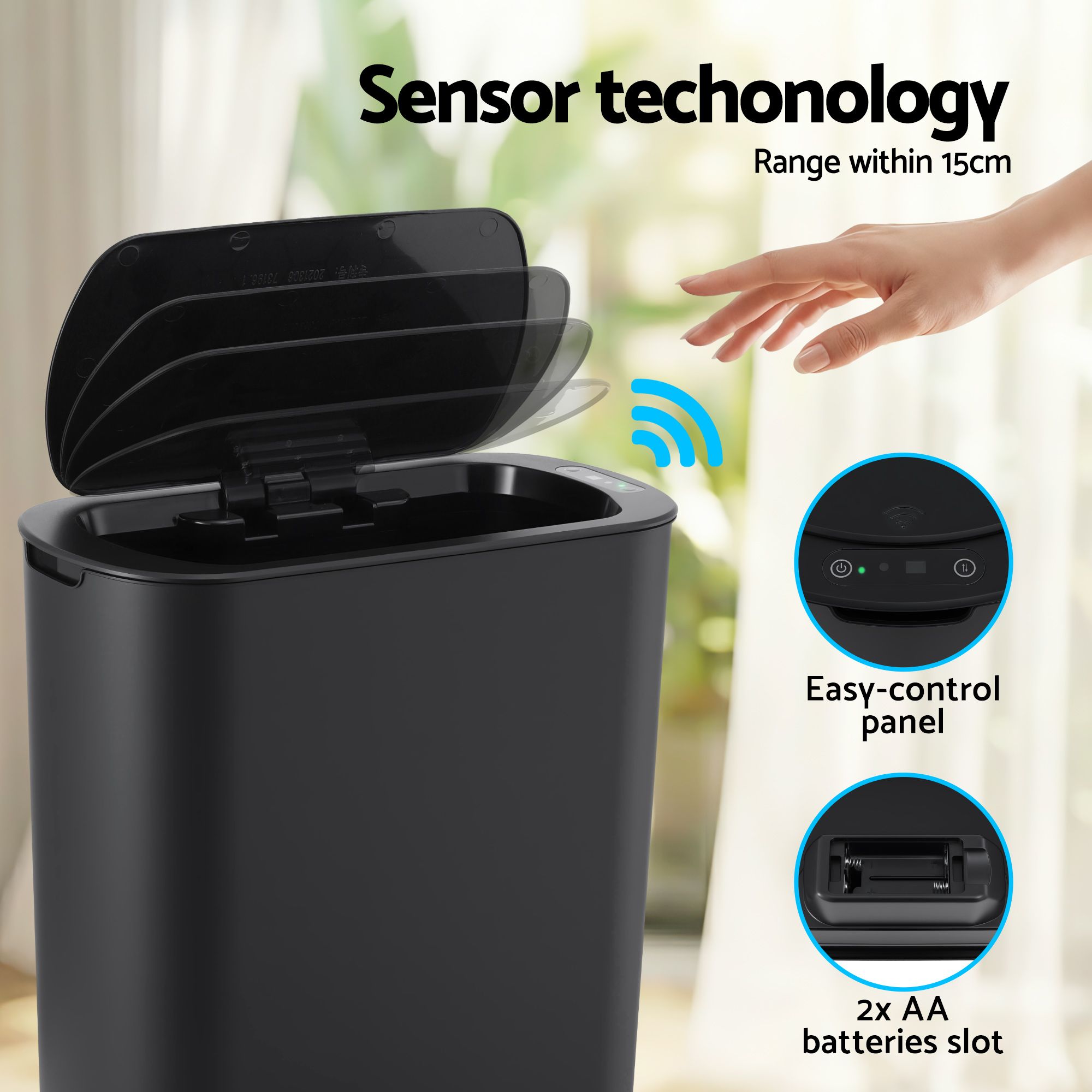 Devanti 21L Slim Motion Sensor Bin – Black