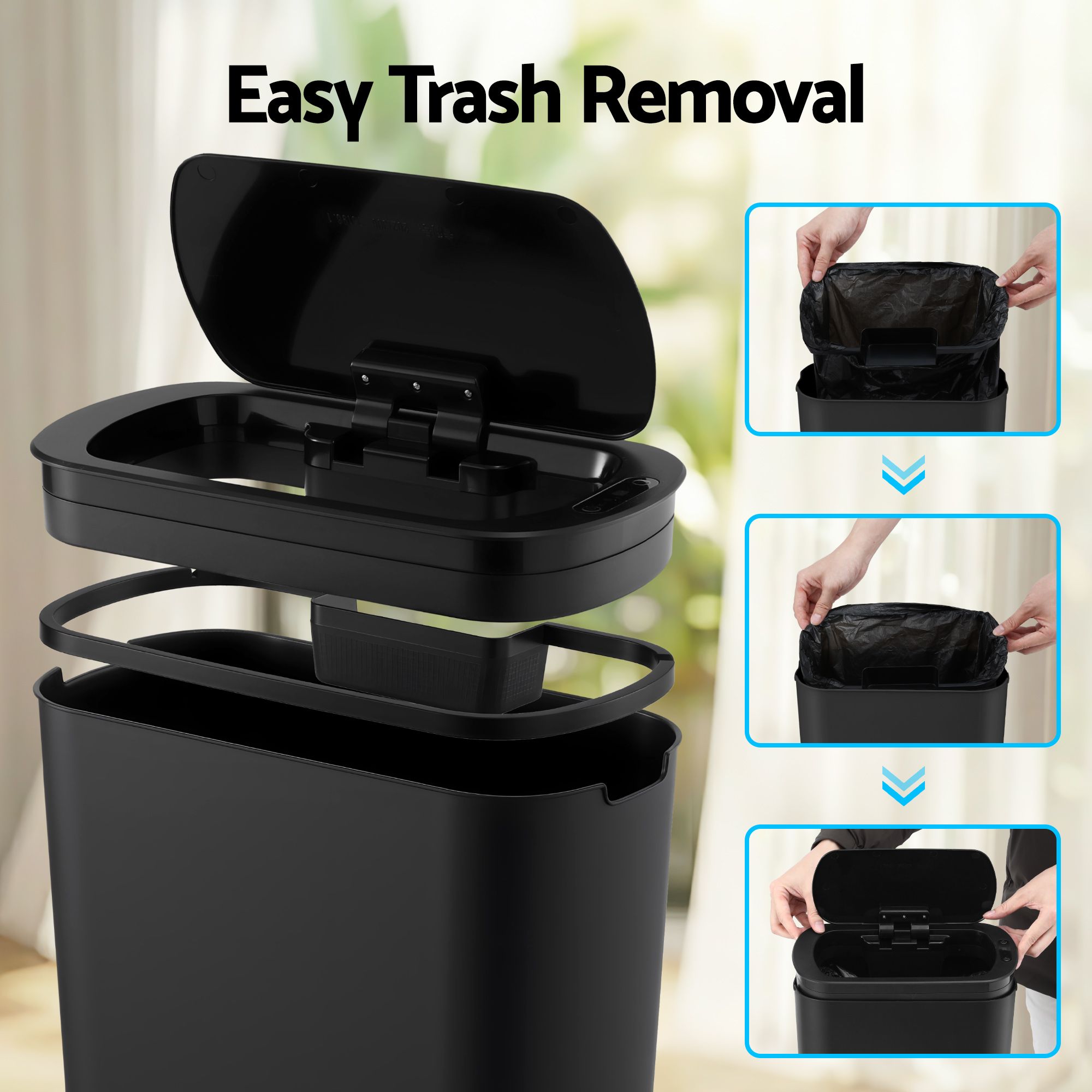 Devanti 21L Slim Motion Sensor Bin – Black