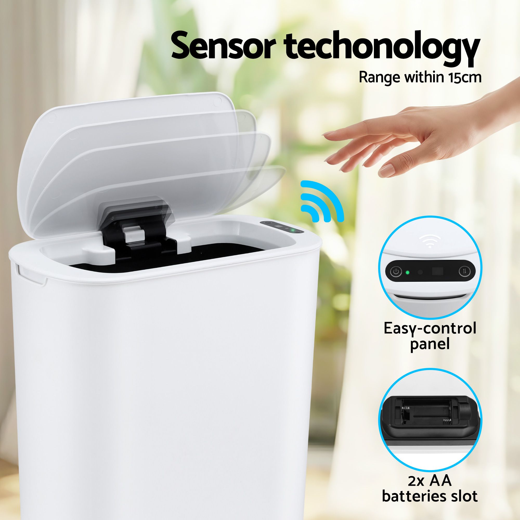 Devanti 21L Slim Motion Sensor Bin – White