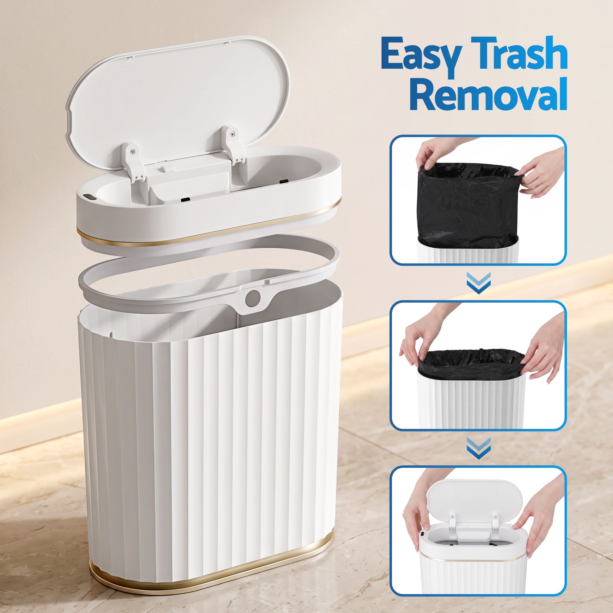 Devanti 7L Slim Motion Sensor Bin – White