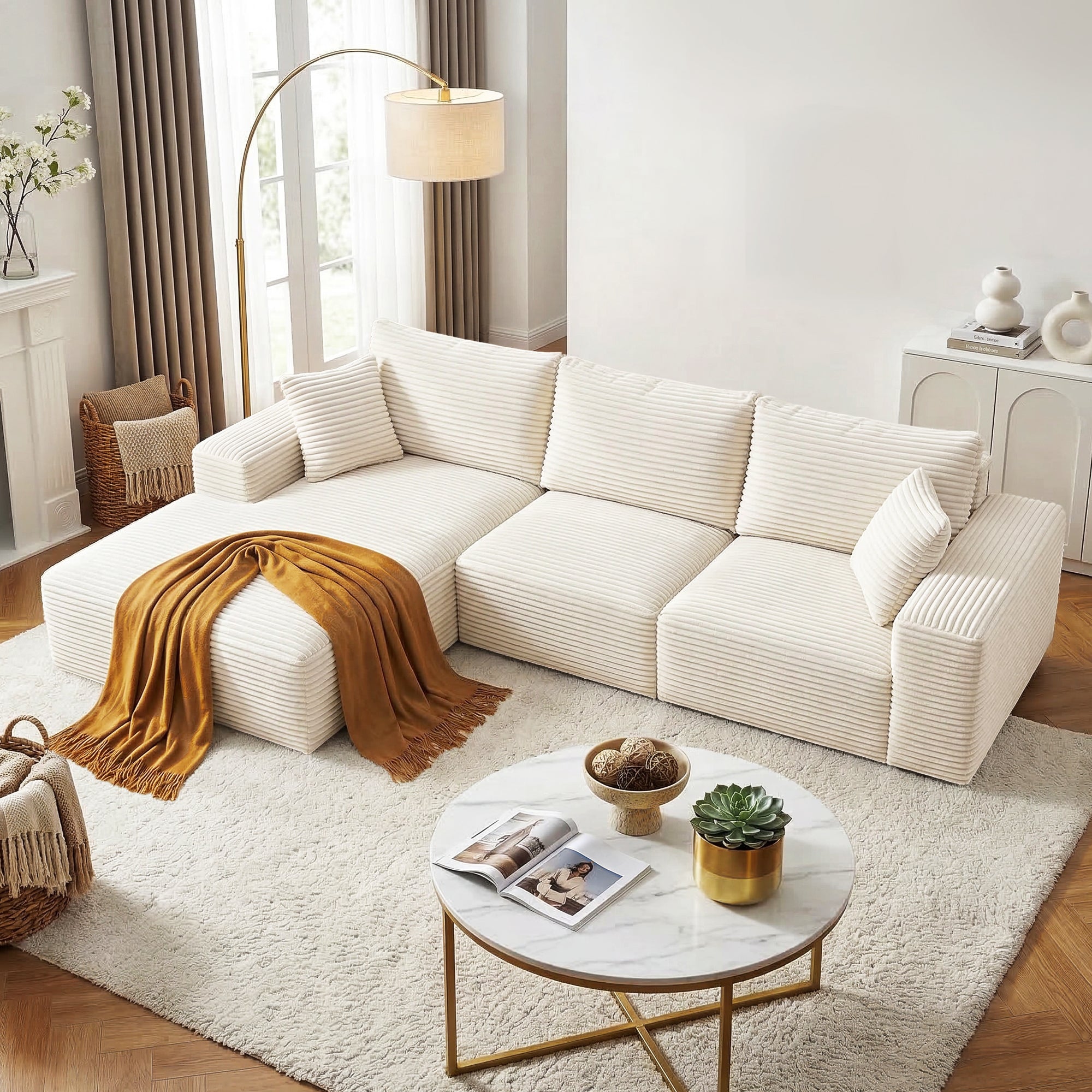 Artiss L-Shaped Modular Boneless Sofa Bed – White