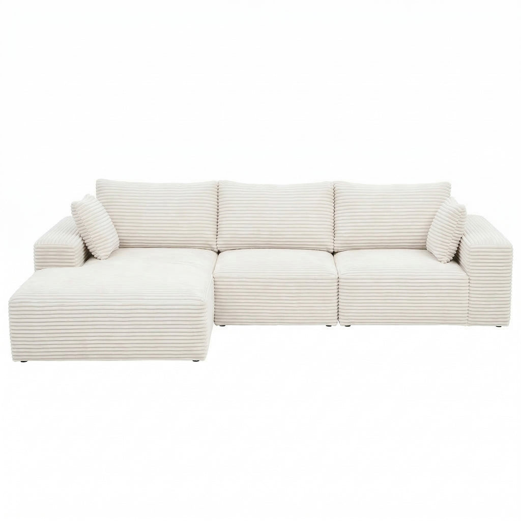 Artiss Modular Sectional Boneless Sofa Bed – White Corduroy