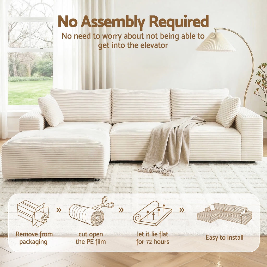 Artiss Modular Sectional Boneless Sofa Bed – White Corduroy