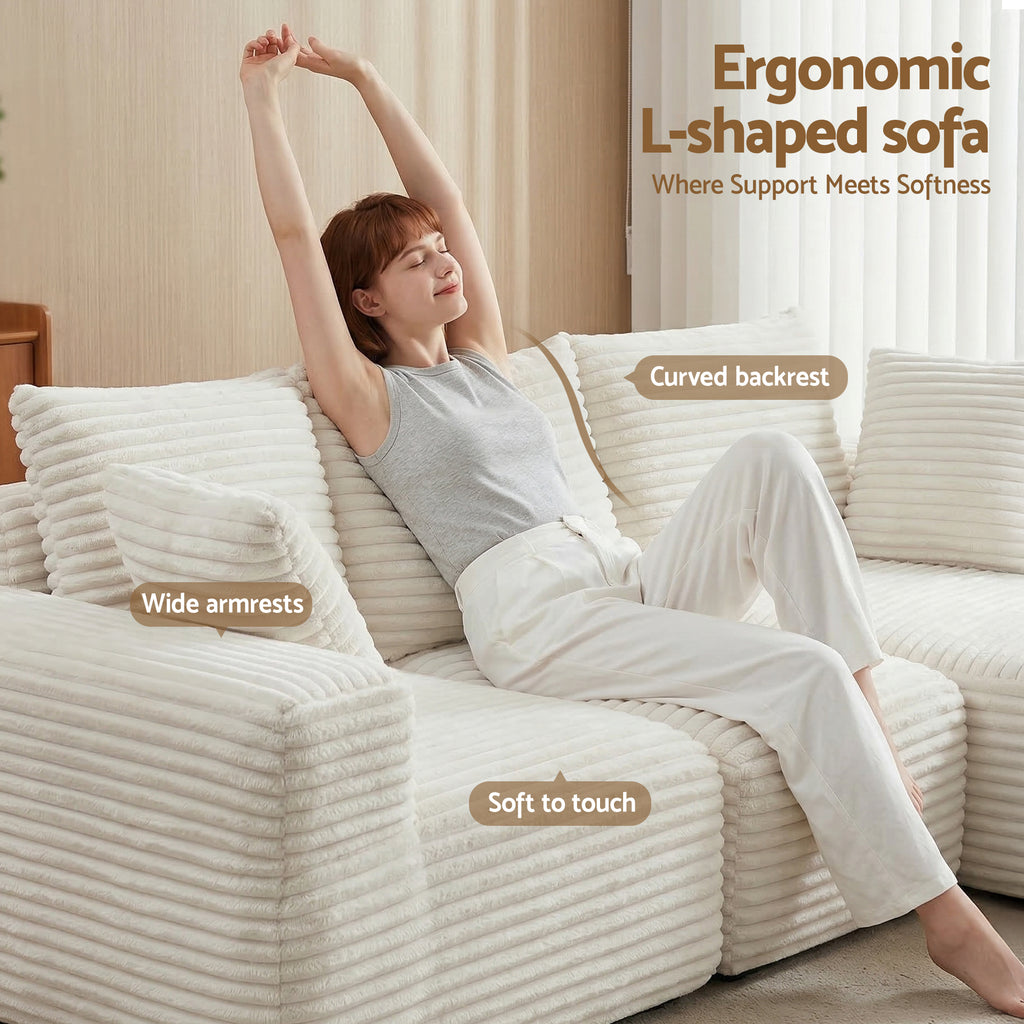 Artiss Modular Sectional Boneless Sofa Bed – White Corduroy