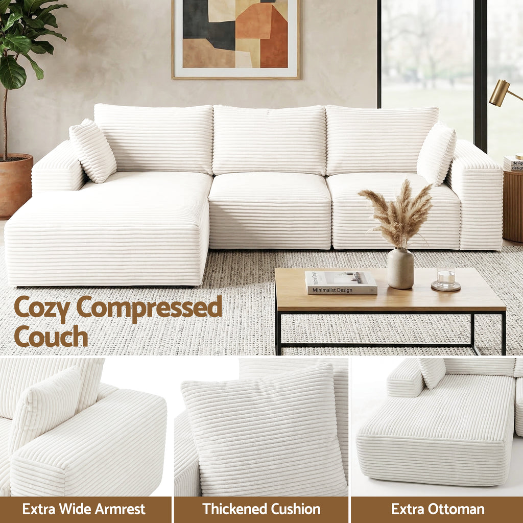 Artiss Modular Sectional Boneless Sofa Bed – White Corduroy